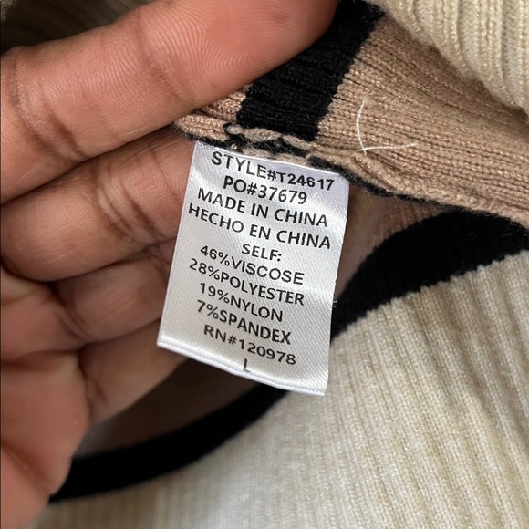 Entro Womens Ecru Multi Sweater Black Tan Half Zip Sz L Short Sleeve Chic Casual - Picture 5 of 9